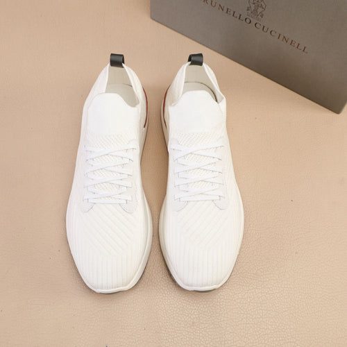 Brunello Cucinelli White Knit Sneakers — hero