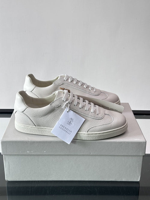 Brunello Cucinelli Light Gray Leather Low-Top Sneakers — hero