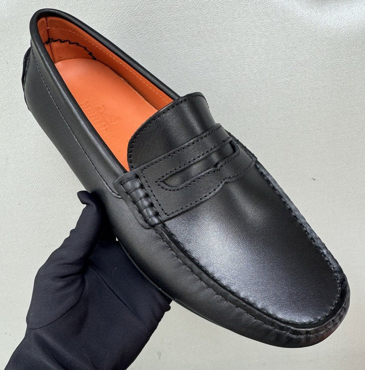 Hermès Black Slip-On Loafers — front