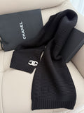 Chanel Black Rib-Knit Logo Scarf — hero