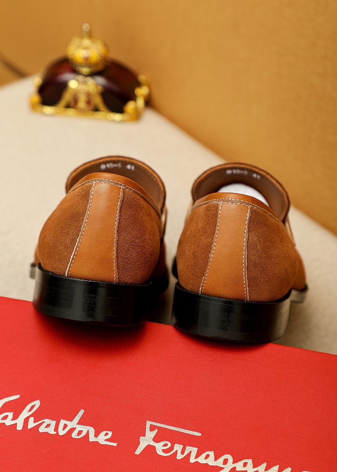 Ferragamo Brown Metal Hardware Loafers — back