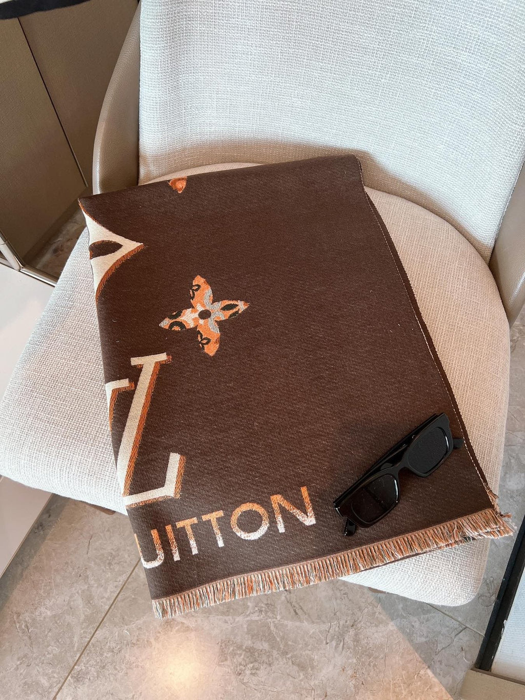 Louis Vuitton Patterned Fringed Shawl — front