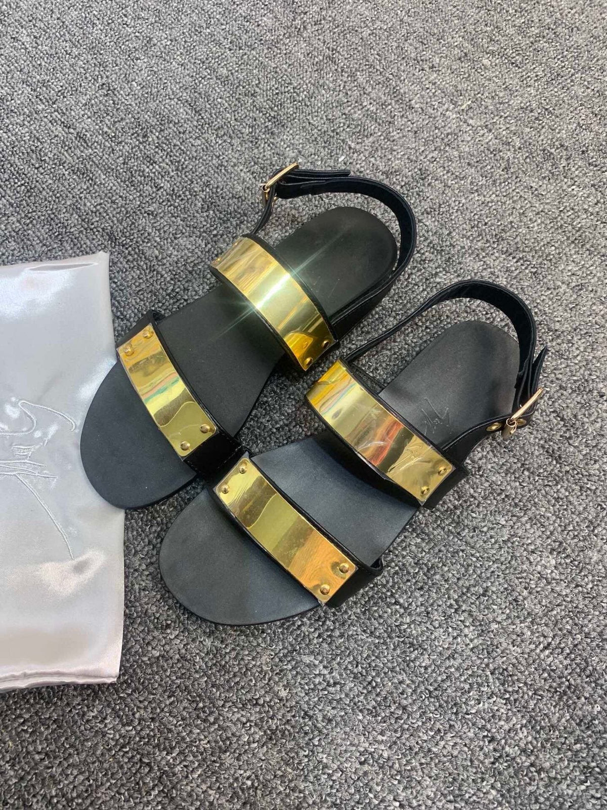 Giuseppe Zanotti Black Gold-Tone Open-Toe Sandals — front