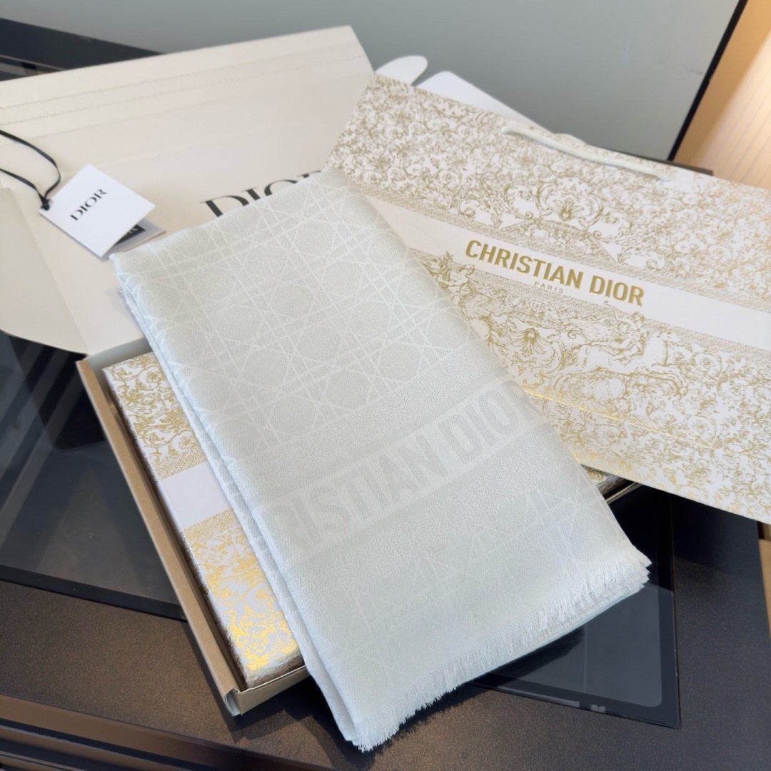 Dior White Geometric Fringed Scarf — front