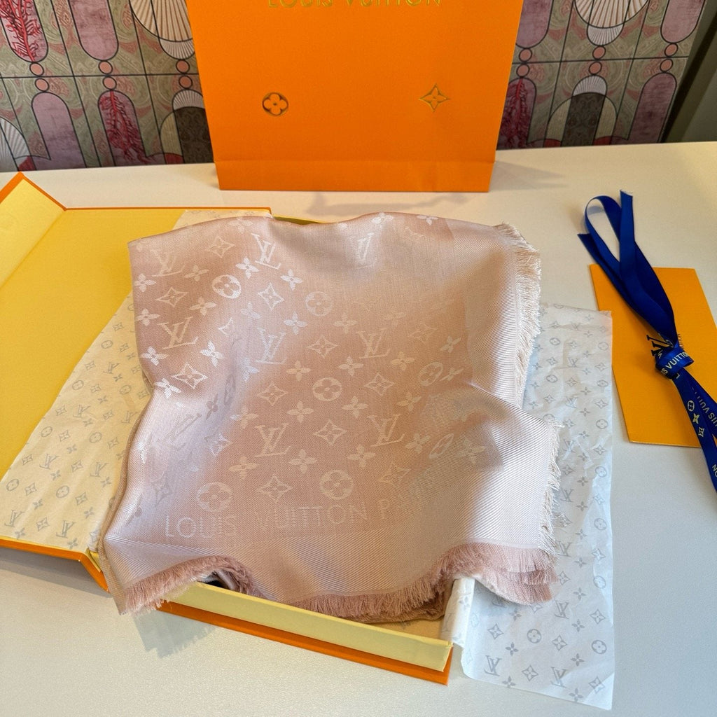 Louis Vuitton Blush Pink Fringed Scarf — front