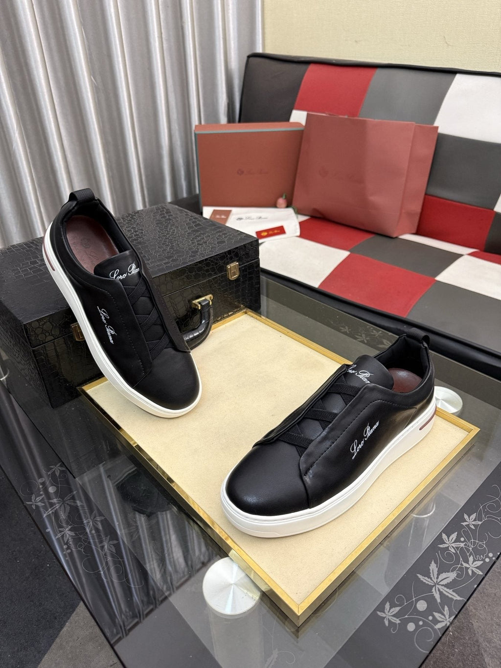 Loro Piana Black Slip-On Sneakers — side