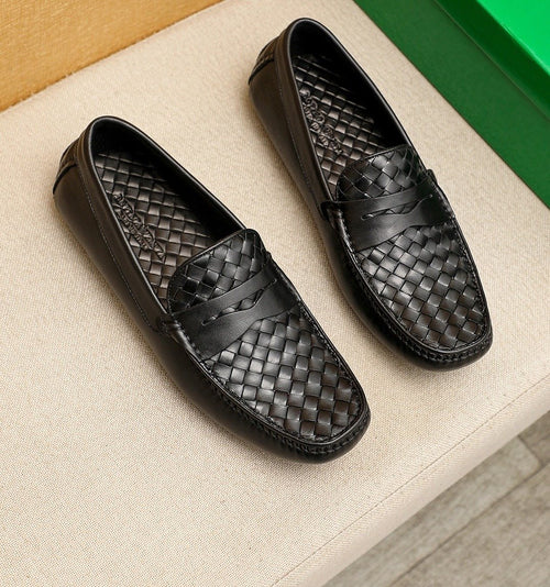 Bottega Veneta Black Woven Leather Loafers — hero