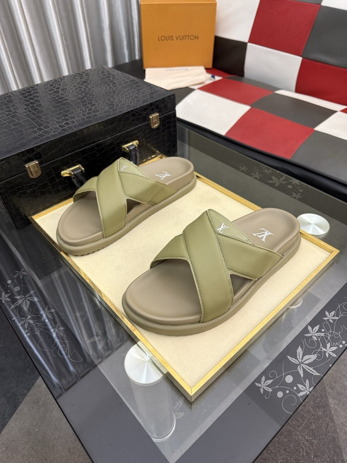 Louis Vuitton Black Crossover Slide Sandals — front