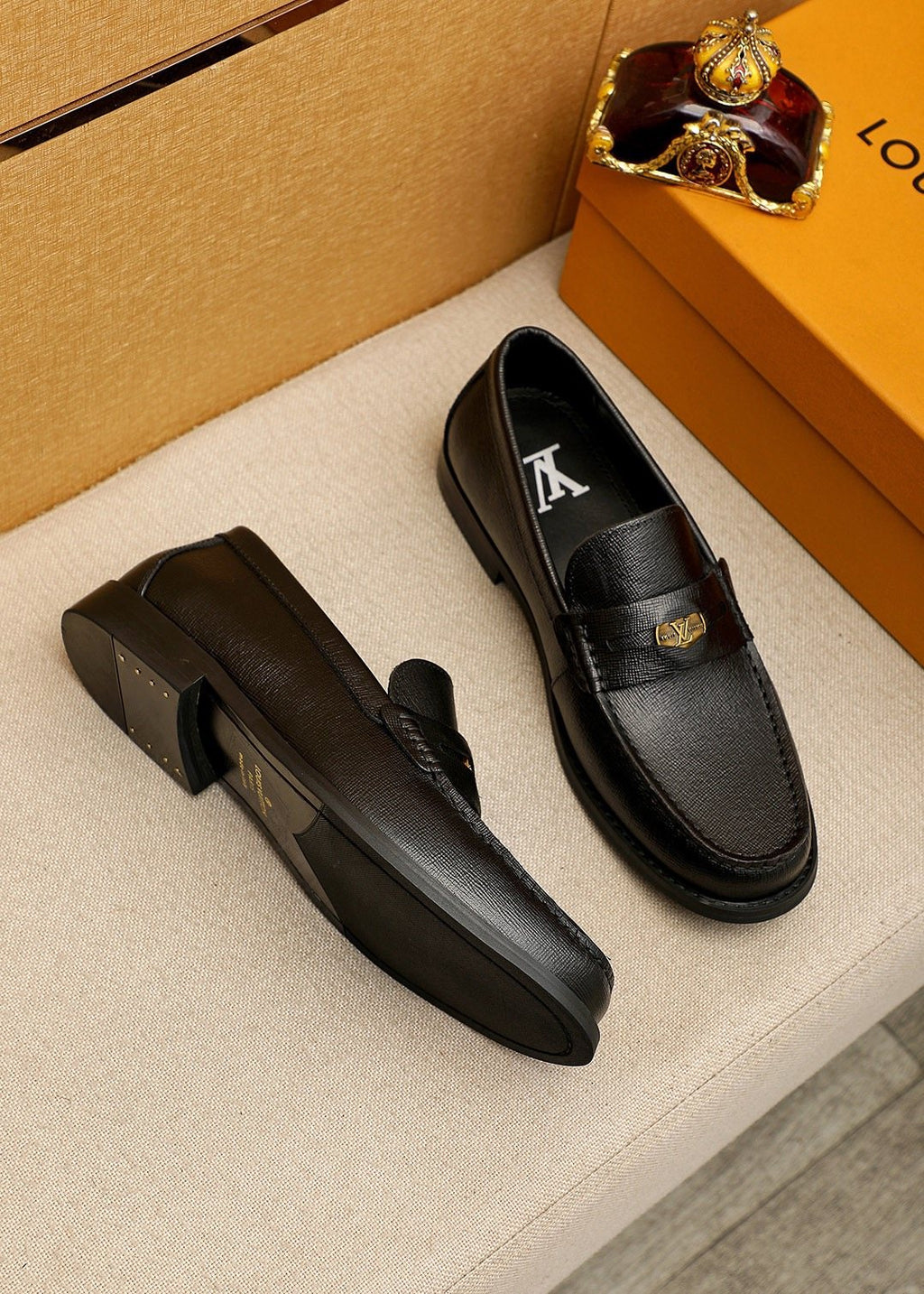 Louis Vuitton Black Leather Hardware Loafers — front