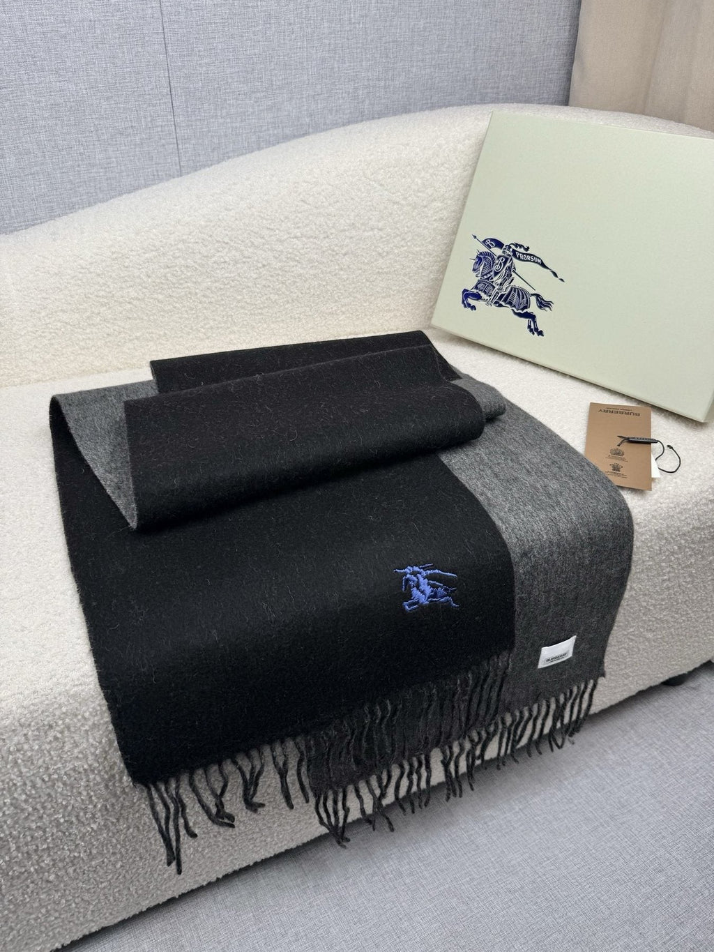 Burberry Embroidered Reversible Fringed Scarf — side