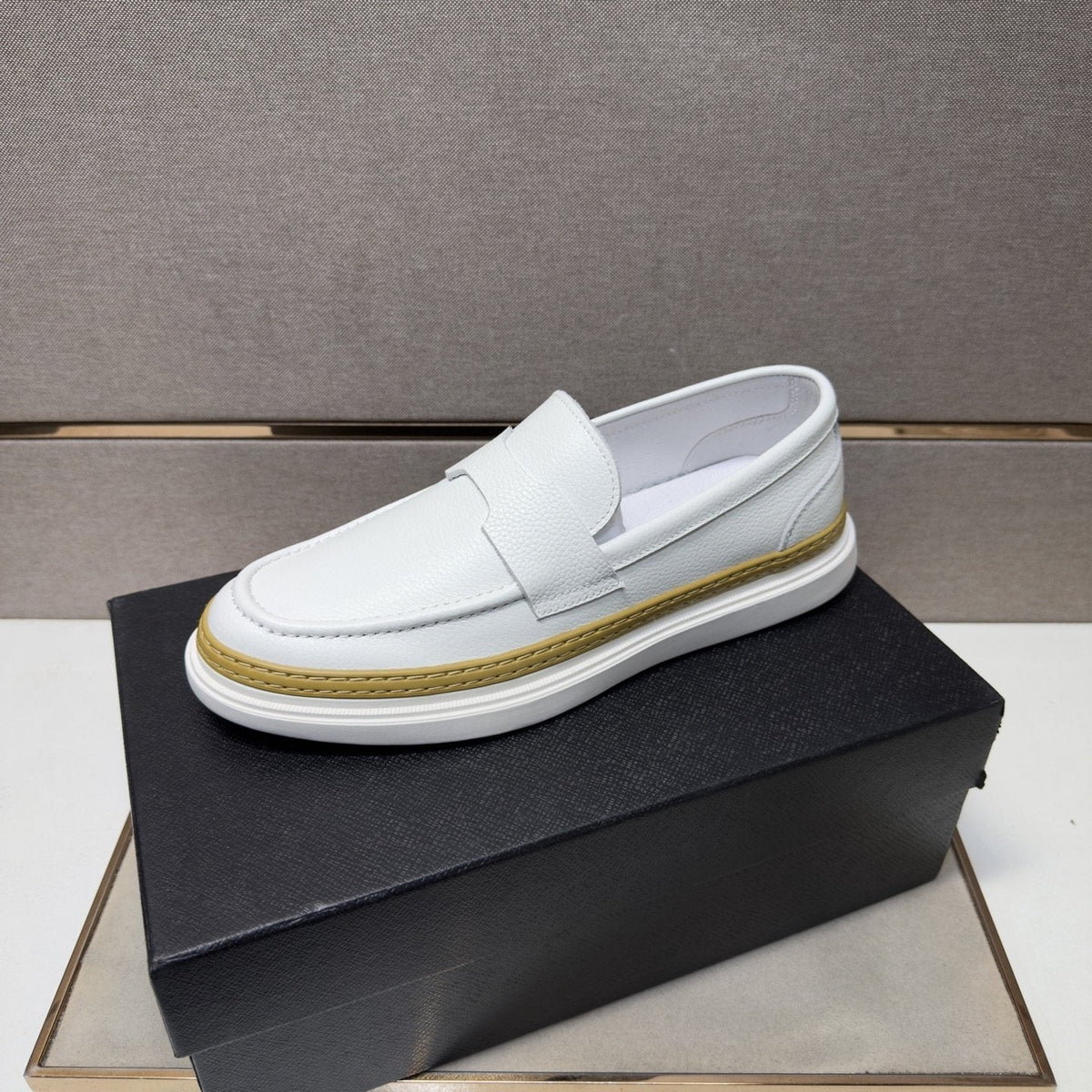 Prada Gold Accent Slip-On Loafers — front