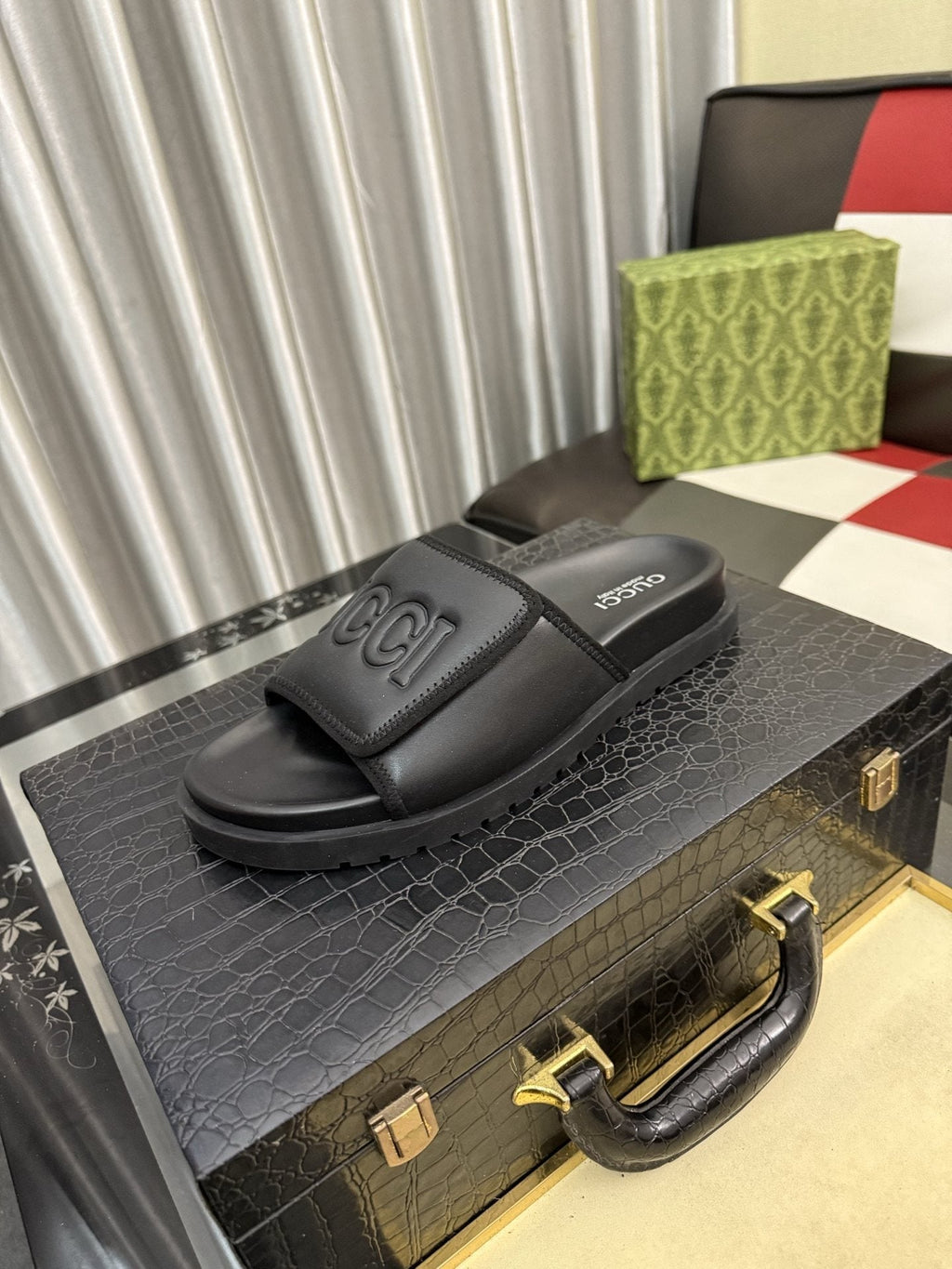 Gucci Embossed Strap Slide Sandals — hero