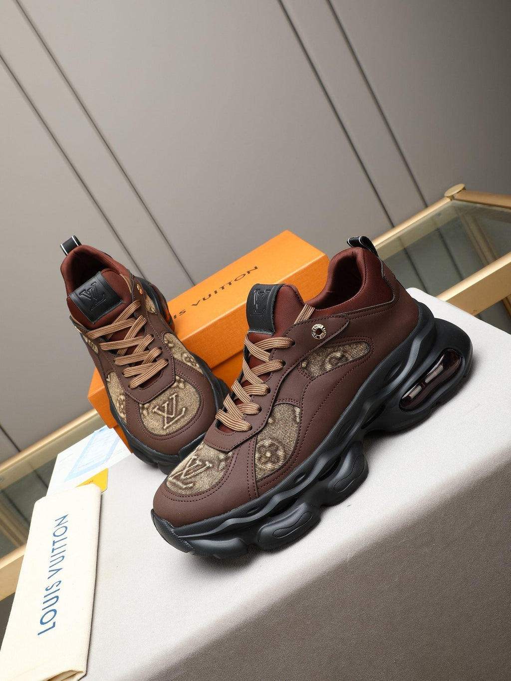 Louis Vuitton Patterned Panel Chunky Sneakers — front