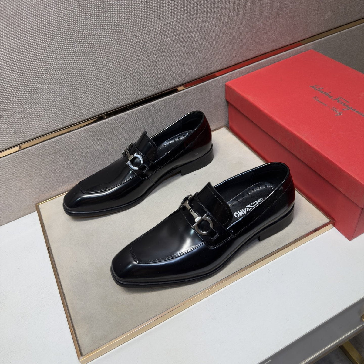 Ferragamo Brown Buckle Loafers — side