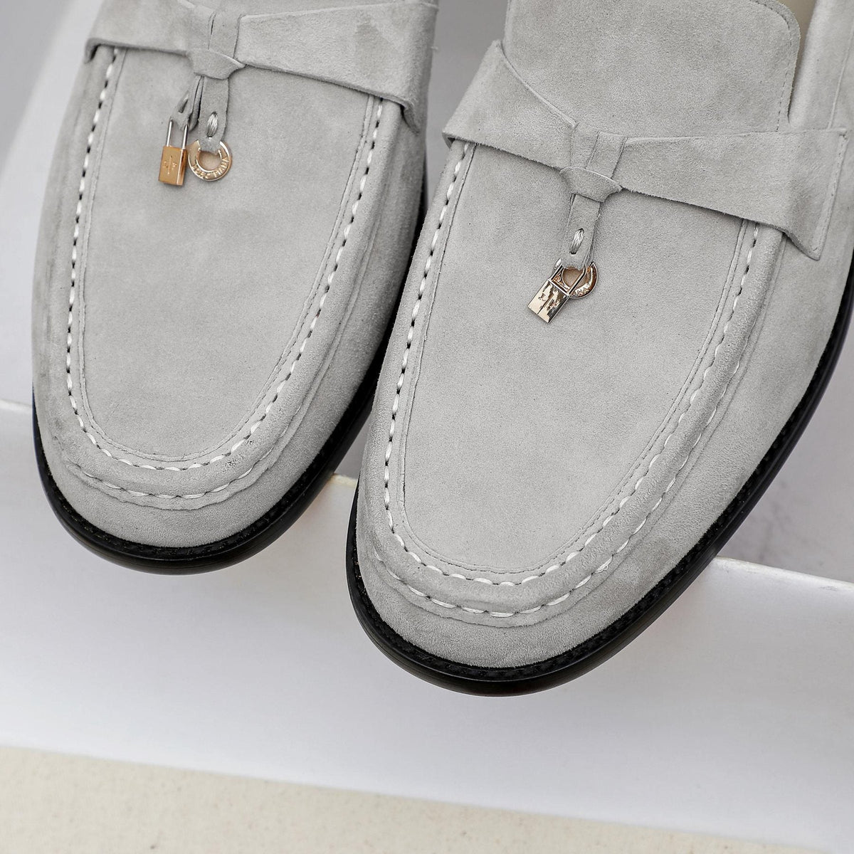 Loro Piana Textured Moccasin Loafers — detail