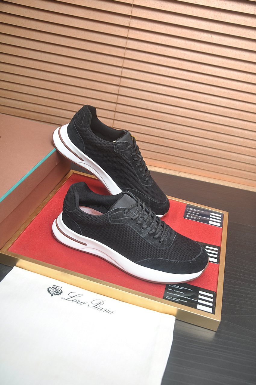 Loro Piana Textured Lace-Up Sneakers — front