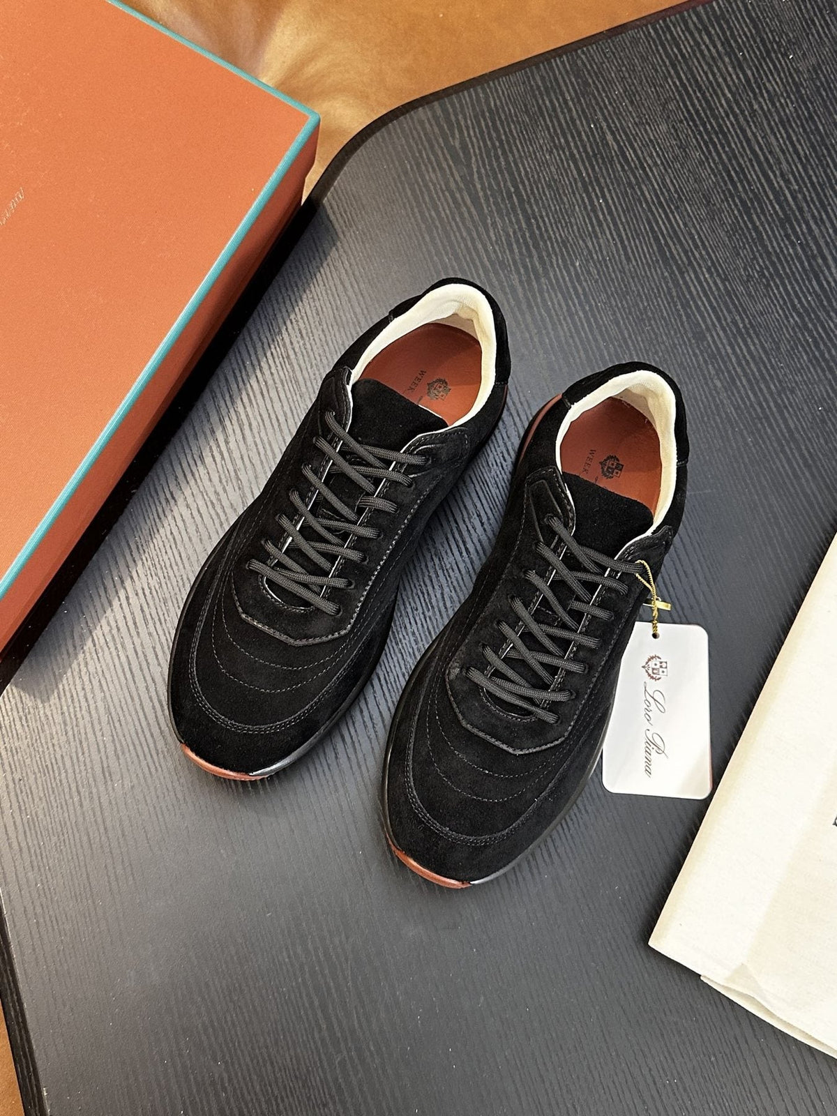 Loro Piana Gray and Charcoal Low-Top Sneakers — front