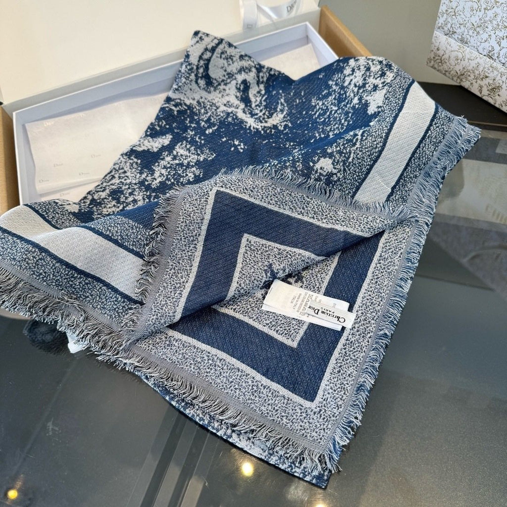 Dior Toile Print Fringe Square Scarf — front