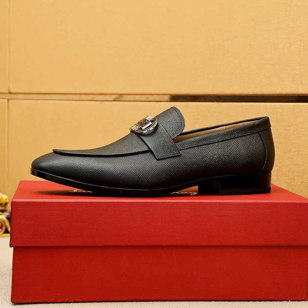 Ferragamo Textured Buckle Loafers — side