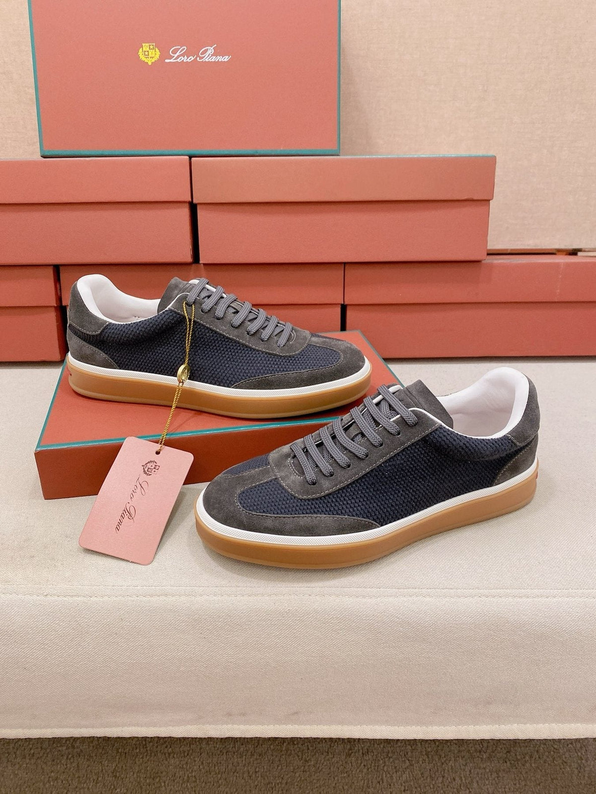 Loro Piana Textured Low-Top Lace-Up Sneakers — front