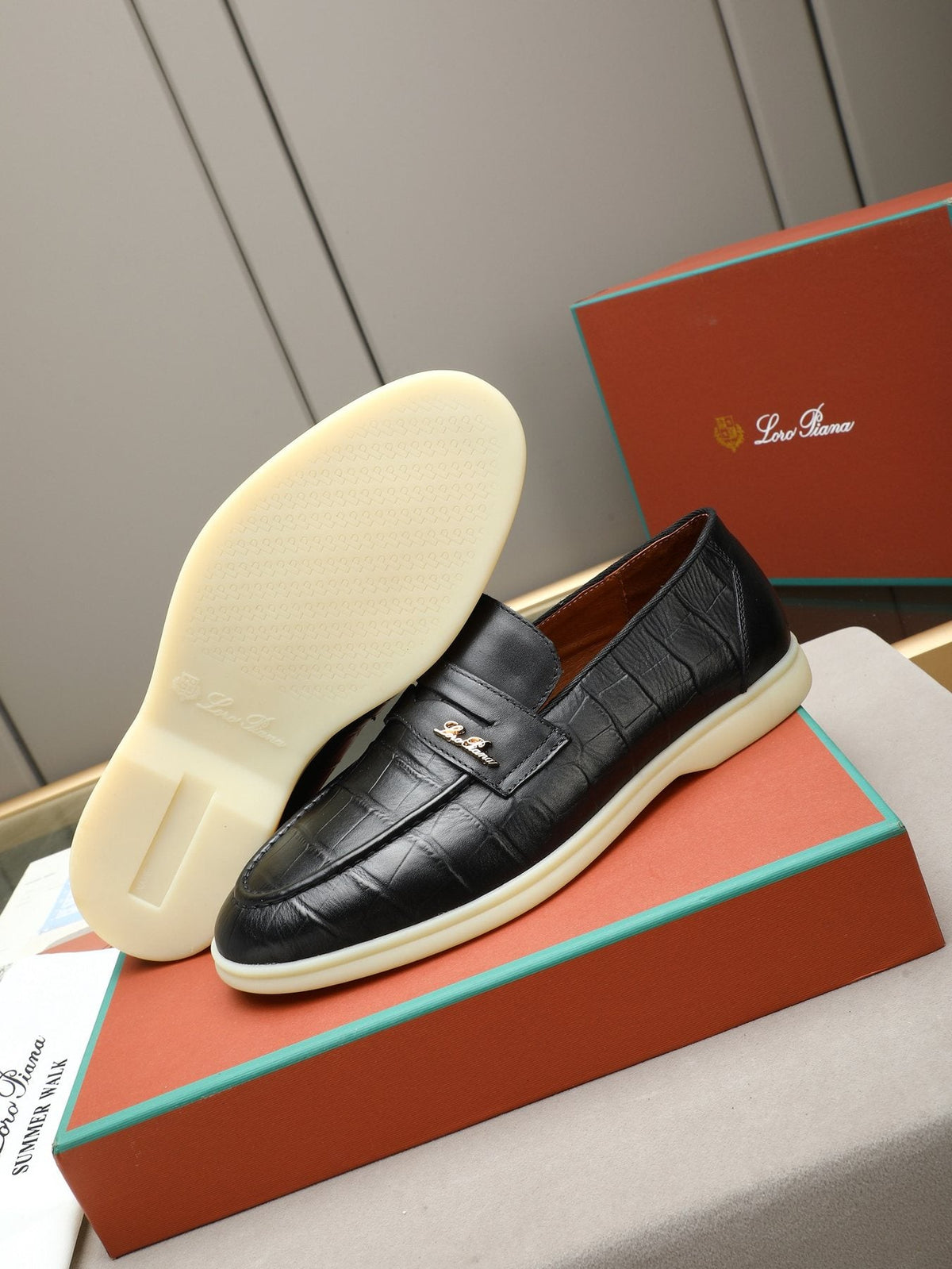Loro Piana Crocodile-Embossed Loafers — front